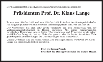 Traueranzeige von Klaus Lange von Giessener Allgemeine, Alsfelder Allgemeine