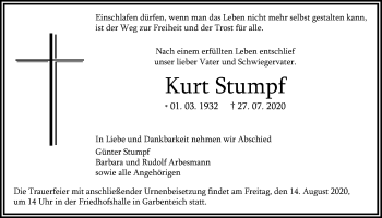Traueranzeige von Kurt Stumpf von Giessener Allgemeine, Alsfelder Allgemeine