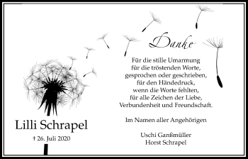 Traueranzeige von Lilli Schrapel von Bad Vilbel/Karben