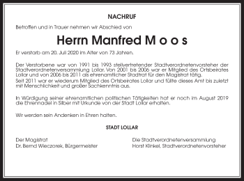 Traueranzeige von Manfred Moos von Giessener Allgemeine, Alsfelder Allgemeine
