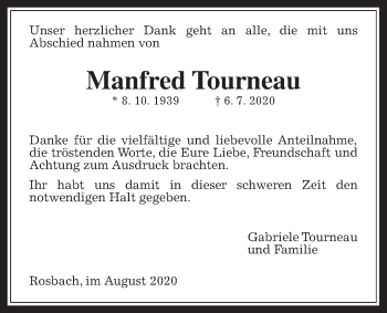 Traueranzeige von Manfred Tourneau von Wetterauer Zeitung