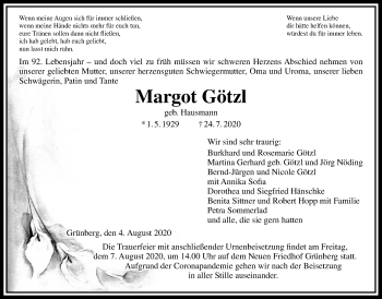 Traueranzeige von Margot Götzl von Giessener Allgemeine, Alsfelder Allgemeine