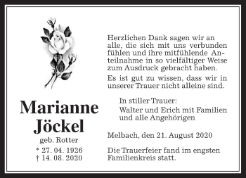 Traueranzeige von Marianne Jöckel von Wetterauer Zeitung