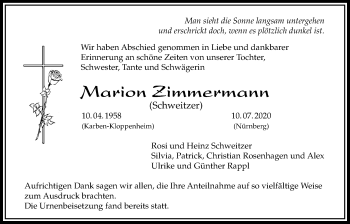 Traueranzeige von Marion Zimmermann von Bad Vilbel/Karben