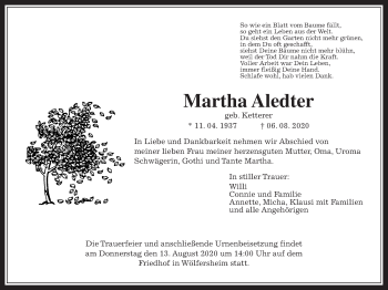 Traueranzeige von Martha Aledter von Wetterauer Zeitung
