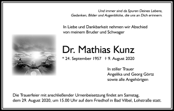 Traueranzeige von Mathias Kunz von Bad Vilbel/Karben