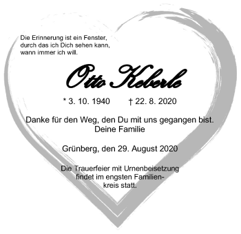 Traueranzeige von Otto Keberle von Giessener Allgemeine, Alsfelder Allgemeine