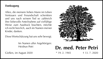 Traueranzeige von Peter Petri von Giessener Allgemeine, Alsfelder Allgemeine