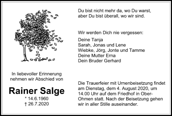 Traueranzeige von Rainer Salge von Alsfelder Allgemeine