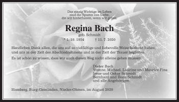 Traueranzeige von Regina Bach von Alsfelder Allgemeine
