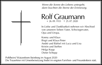 Traueranzeige von Rolf Graumann von Giessener Allgemeine, Alsfelder Allgemeine