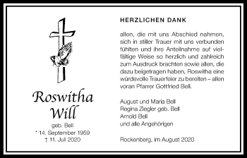 Traueranzeige von Roswitha Will von Wetterauer Zeitung