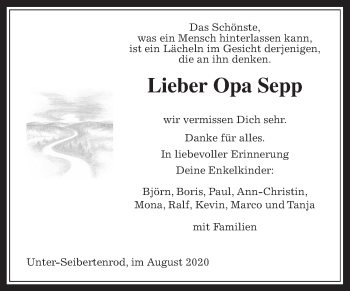 Traueranzeige von Sepp  von Giessener Allgemeine, Alsfelder Allgemeine