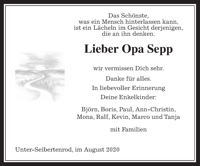  Traueranzeige für Sepp  vom 26.08.2020 aus Giessener Allgemeine, Alsfelder Allgemeine