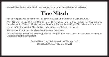 Traueranzeige von Tino Nitsch von Wetterauer Zeitung