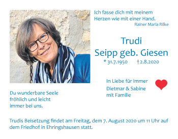 Traueranzeige von Trudi Seipp von Alsfelder Allgemeine