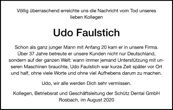 Traueranzeige von Udo Faulstich von Wetterauer Zeitung