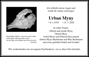 Traueranzeige von Urban Myny von Giessener Allgemeine, Alsfelder Allgemeine