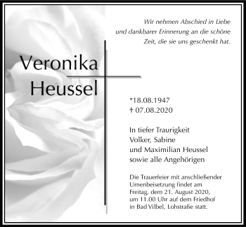Traueranzeige von Veronika Heussel von Bad Vilbel/Karben