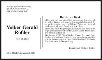 Traueranzeige von Volker Gerald Rößler von Wetterauer Zeitung