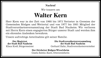 Traueranzeige von Walter Kern von Wetterauer Zeitung