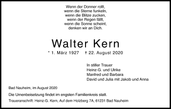 Traueranzeige von Walter Kern von Wetterauer Zeitung