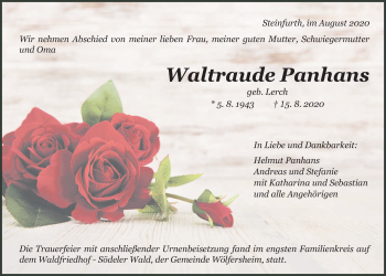 Traueranzeige von Waltraude Panhans von Wetterauer Zeitung