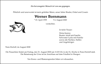 Traueranzeige von Werner Bornmann von Licher Wochenblatt