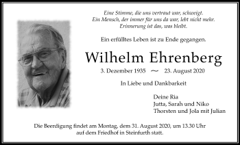 Traueranzeige von Wilhelm Ehrenberg von Wetterauer Zeitung
