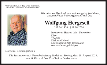 Traueranzeige von Wolfgang Hergesell von Wetterauer Zeitung