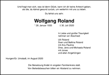 Traueranzeige von Wolfgang Roland von Licher Wochenblatt