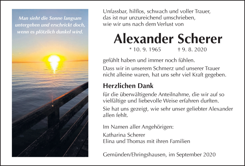  Traueranzeige für Alexander Scherer vom 12.09.2020 aus Giessener Allgemeine, Alsfelder Allgemeine