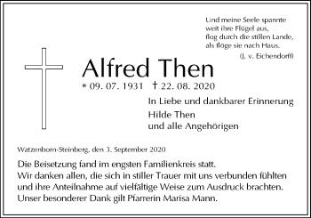 Traueranzeige von Alfred Then von Pohlheimer Nachrichten