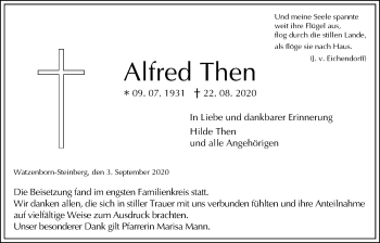 Traueranzeige von Alfred Then von Giessener Allgemeine, Alsfelder Allgemeine