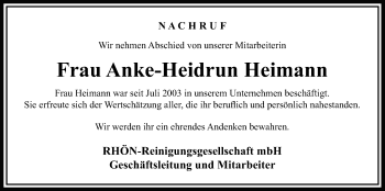 Traueranzeige von Anke-Heidrun Heimann von Giessener Allgemeine, Alsfelder Allgemeine