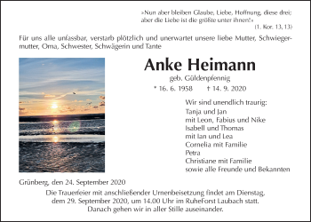 Traueranzeige von Anke Heimann von Giessener Allgemeine, Alsfelder Allgemeine