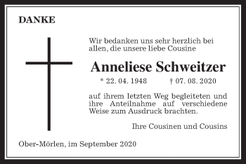 Traueranzeige von Anneliese Schweitzer von Wetterauer Zeitung