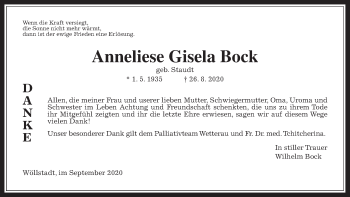 Traueranzeige von Anneliese Gisela Bock von Wetterauer Zeitung