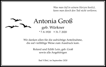 Traueranzeige von Antonia Groß von Bad Vilbel/Karben