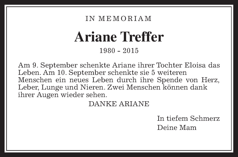 Traueranzeige für Ariane Treffer vom 12.09.2020 aus Wetterauer Zeitung