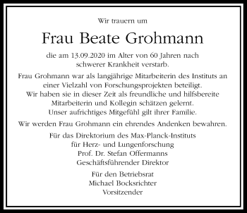 Traueranzeige von Beate Grohmann von Wetterauer Zeitung
