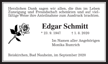 Traueranzeige von Edgar Schmitt von Giessener Allgemeine, Alsfelder Allgemeine