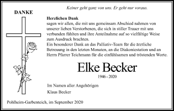 Traueranzeige von Elke Becker von Giessener Allgemeine, Alsfelder Allgemeine