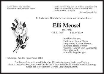Traueranzeige von Elli Meusel von Giessener Allgemeine, Alsfelder Allgemeine