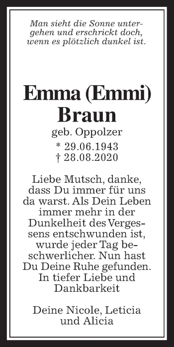 Traueranzeige von Emma Braun von Wetterauer Zeitung