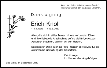 Traueranzeige von Erich Knoll von Bad Vilbel/Karben