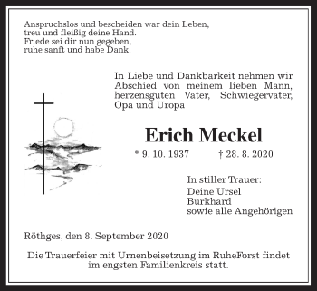 Traueranzeige von Erich Meckel von Alsfelder Allgemeine, Giessener Allgemeine