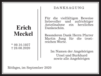 Traueranzeige von Erich Meckel von Giessener Allgemeine, Alsfelder Allgemeine