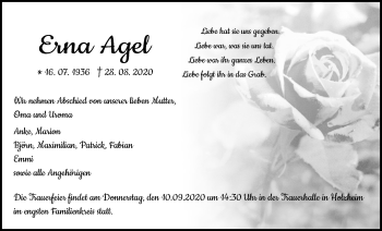 Traueranzeige von Erna Agel von Giessener Allgemeine, Alsfelder Allgemeine