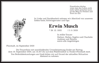 Traueranzeige von Erwin Musch von Wetterauer Zeitung